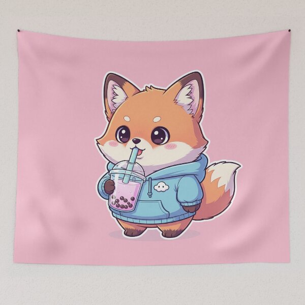 Item preview, Fox Bubble Tea Lover in Hoodie designed and sold by BYnomi.