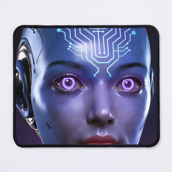 Item preview, Mechanical Robot Girl Head – Blue and Purple Glowing Cyber Portrait designed and sold by EmeraldeaArt.