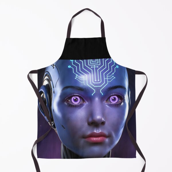 Item preview, Mechanical Robot Girl Head – Blue and Purple Glowing Cyber Portrait designed and sold by EmeraldeaArt.