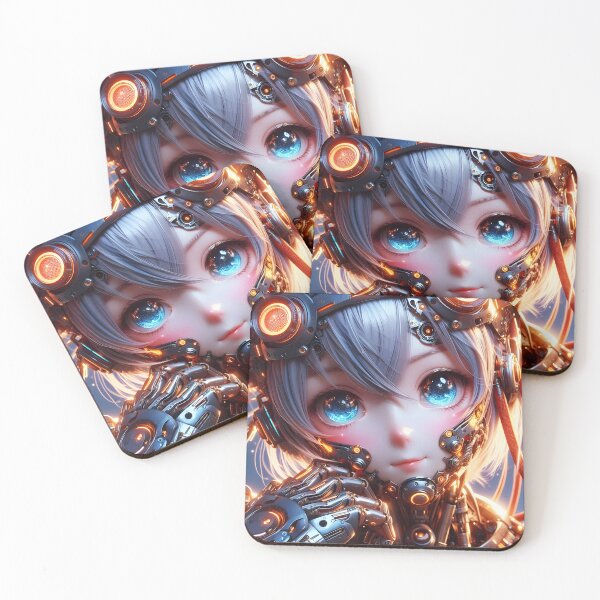 Item preview, Cute Anime Mecha Robot Girl – Silver Hair Blue Eyes Portrait designed and sold by EmeraldeaArt.
