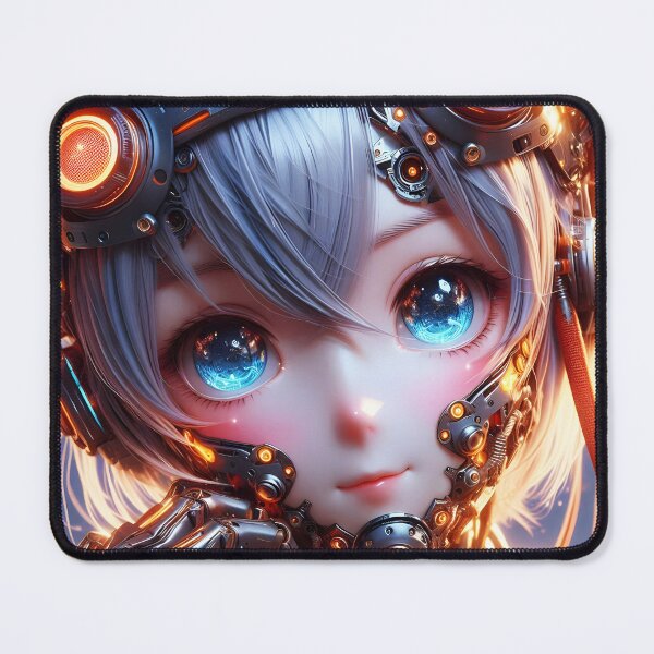 Item preview, Cute Anime Mecha Robot Girl – Silver Hair Blue Eyes Portrait designed and sold by EmeraldeaArt.