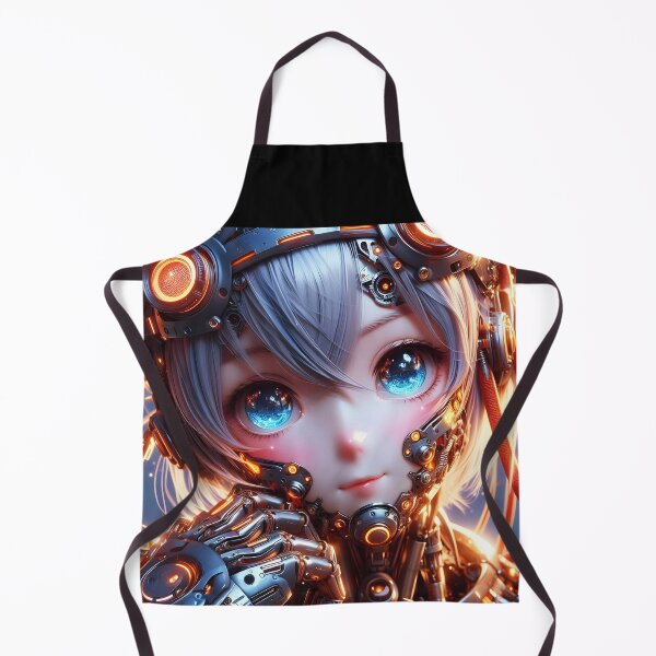 Item preview, Cute Anime Mecha Robot Girl – Silver Hair Blue Eyes Portrait designed and sold by EmeraldeaArt.