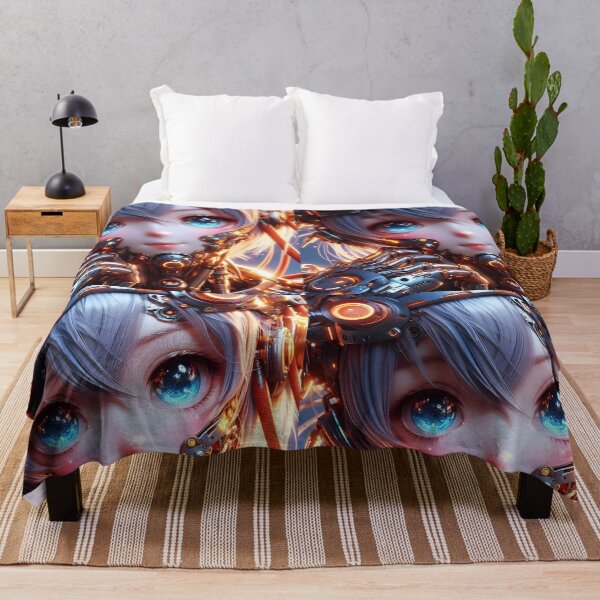 Item preview, Cute Anime Mecha Robot Girl – Silver Hair Blue Eyes Portrait designed and sold by EmeraldeaArt.