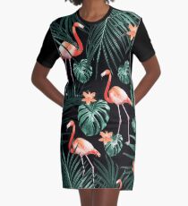 Tropical Flamingo Floral Night Pattern #1 #tropical #decor #art Graphic T-Shirt Dress