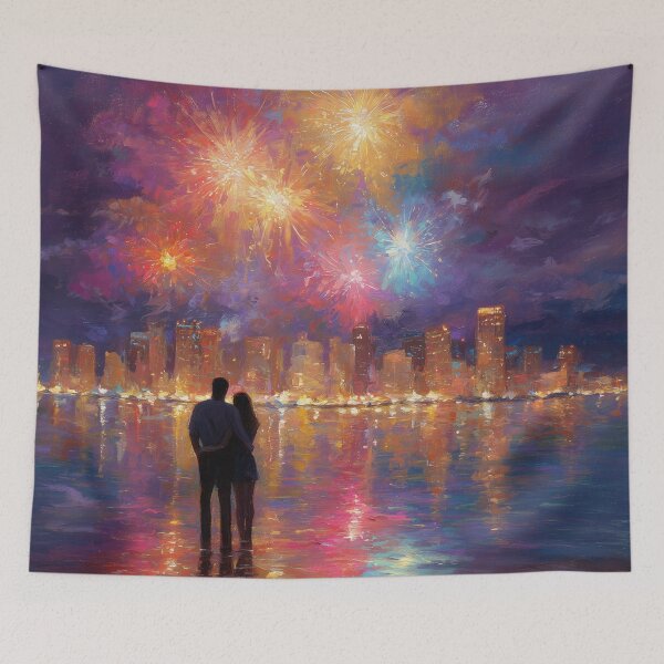 Item preview, Couple Watching Fireworks Over the City designed and sold by Rtymer.