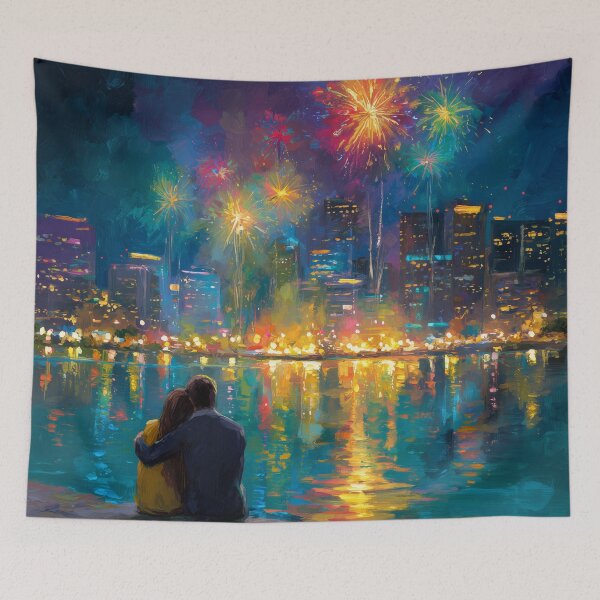Item preview, Couple Watching Fireworks Over the City designed and sold by Rtymer.