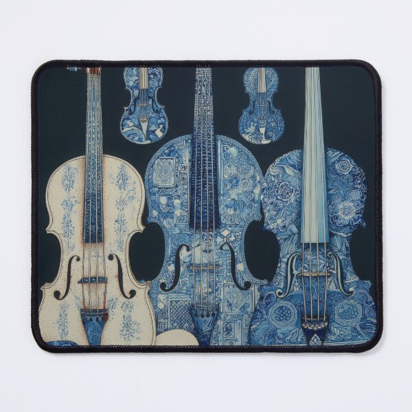 Item preview, Folk Art Violins and cellos – Blue and White Patterned Musical Instrument Design designed and sold by dawnleblanc55.