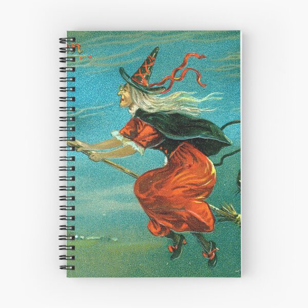 Item preview, Vintage Halloween Witch Flying on Broom with Black Cat 1908 Greetings designed and sold by forgottenbeauty.