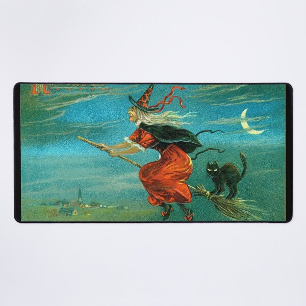 Item preview, Vintage Halloween Witch Flying on Broom with Black Cat 1908 Greetings designed and sold by forgottenbeauty.
