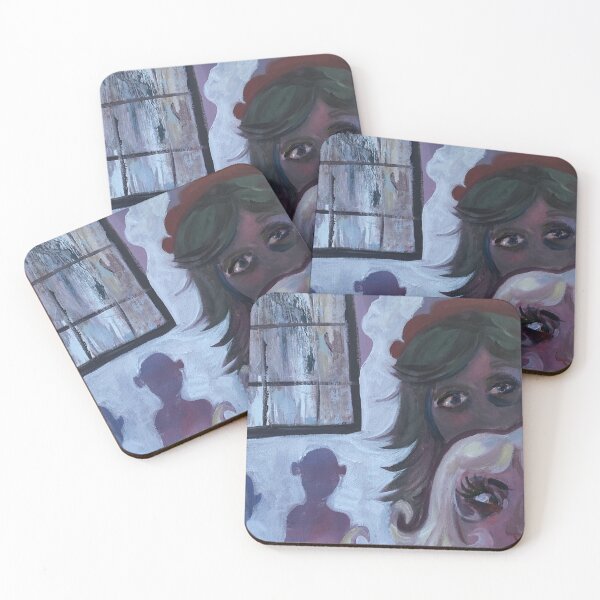 Item preview, Two girls by a spooky window and shadow figures painting designed and sold by Smallerbears.