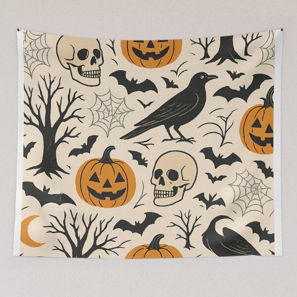 Item preview, Halloween Pattern Pumpkins, Crows, Skulls & Spooky Bats designed and sold by Buzzink.