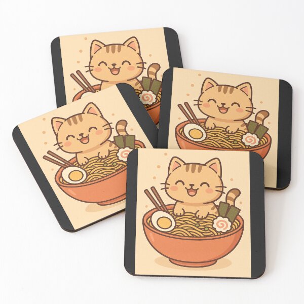Item preview, smiling kawaii cat in a bowl of ramen designed and sold by Kristylynn757.