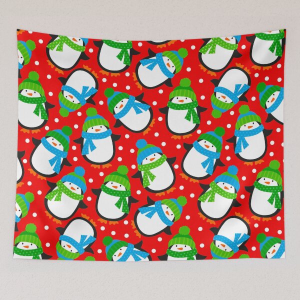 Item preview, Christmas Penguin Art Snowmen Pattern On Holiday Red designed and sold by DEC02.