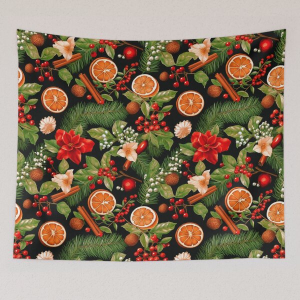 Item preview, Christmas Holly, Pine Branches, Cinnamon, And Oranges Pattern designed and sold by DEC02.