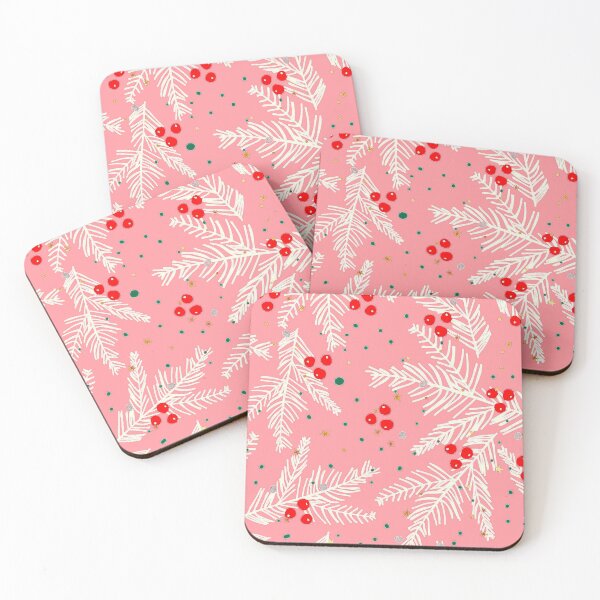 Item preview, Christmas Snowy Branches And Red Berries Pink Pattern designed and sold by DEC02.