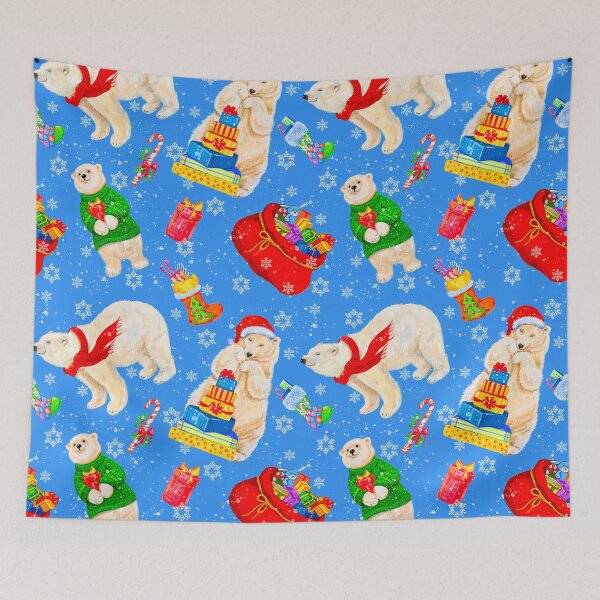Item preview, Cute Christmas Polar Bears Pattern On Holiday Blue designed and sold by DEC02.