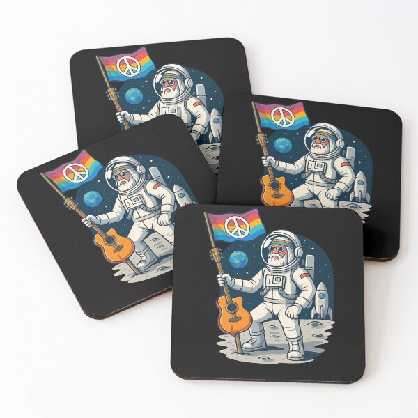 Item preview, Elderly White Hippie Astronaut – Moon Peace Flag Guitar Design designed and sold by Lunaria Arts.