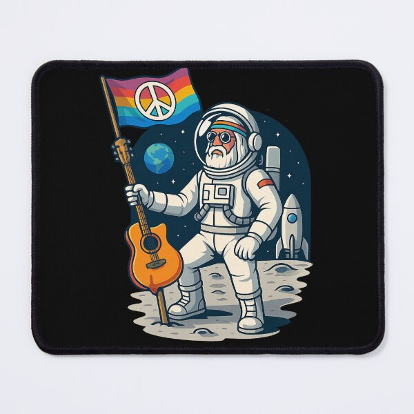Item preview, Elderly White Hippie Astronaut – Moon Peace Flag Guitar Design designed and sold by Lunaria Arts.