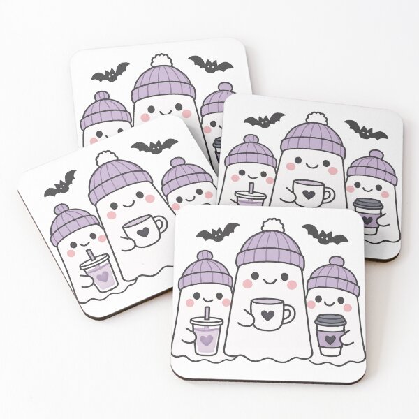 Item preview, Kawaii Cartoon Ghosts with Beanies and Drinks Halloween Sticker designed and sold by RuweisVibes.