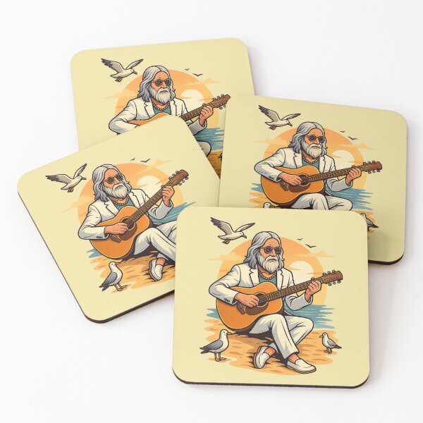 Item preview, Elderly White Hippie Beach Guitarist – Chill Sunset Music Design designed and sold by Lunaria Arts.