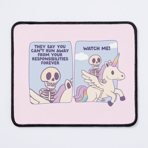 Item preview, Skeleton Riding Unicorn Funny Comic – Running Away From Responsibilities designed and sold by Jess.a.creates.