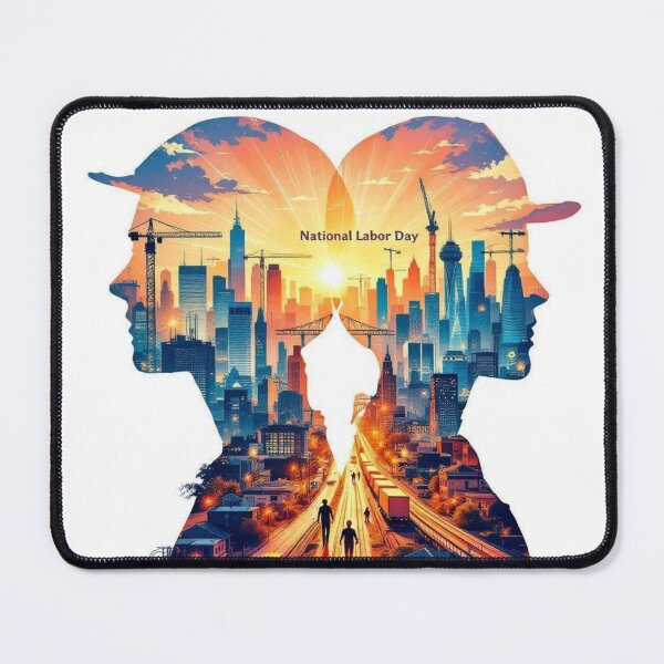 Item preview, National Labor Day Double Exposure City Skyline – Worker Silhouette Heart Art designed and sold by vkittipoom.
