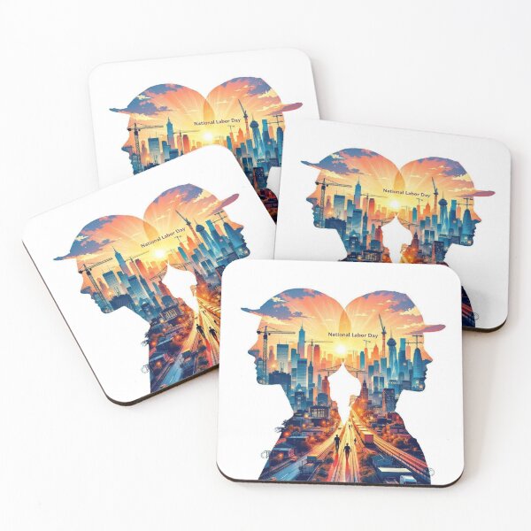 Item preview, National Labor Day Double Exposure City Skyline – Worker Silhouette Heart Art designed and sold by vkittipoom.