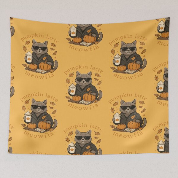 Item preview, Pumpkin Latte Meowfia – Autumn Cat Boss Design designed and sold by TrendTribeTP.