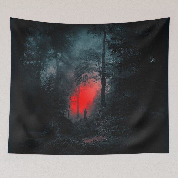 Artikelvorschau, Silhouette eines Mannes im dunklen Wald entworfen und verkauft von Dyrk Wyst Redbubble Shop.