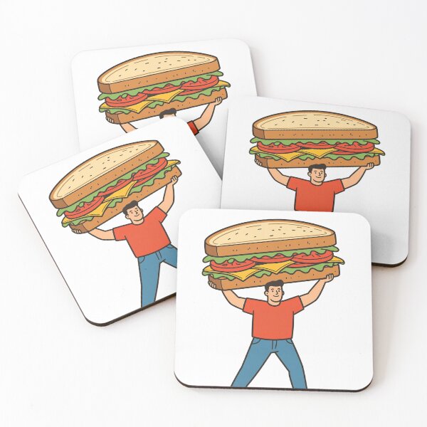 Item preview, Man proudly holds a giant sandwich above his head in a playful illustration with a cheerful expression designed and sold by SpaceartLilu.