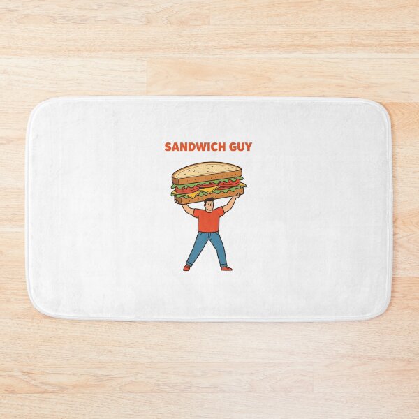 Item preview, Man proudly holds a giant sandwich above his head in a playful illustration with a cheerful expression designed and sold by SpaceartLilu.