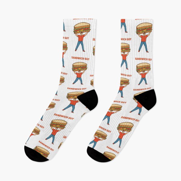 Item preview, Man proudly holds a giant sandwich above his head in a playful illustration with a cheerful expression designed and sold by SpaceartLilu.