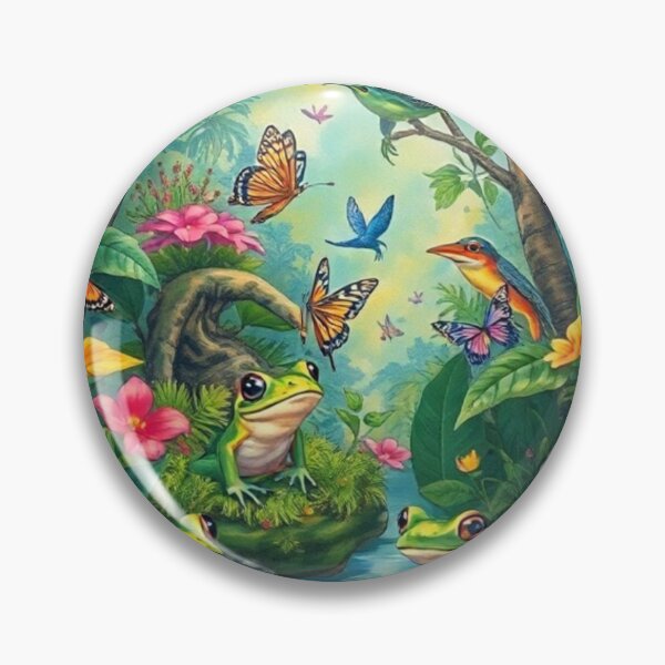 Item preview, Cartoon Frogs in Tropical Butterfly Jungle designed and sold by Iuqiune.