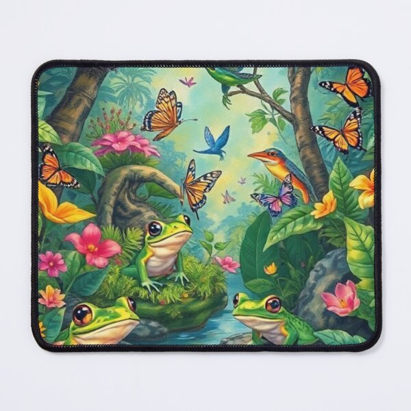 Item preview, Cartoon Frogs in Tropical Butterfly Jungle designed and sold by Iuqiune.