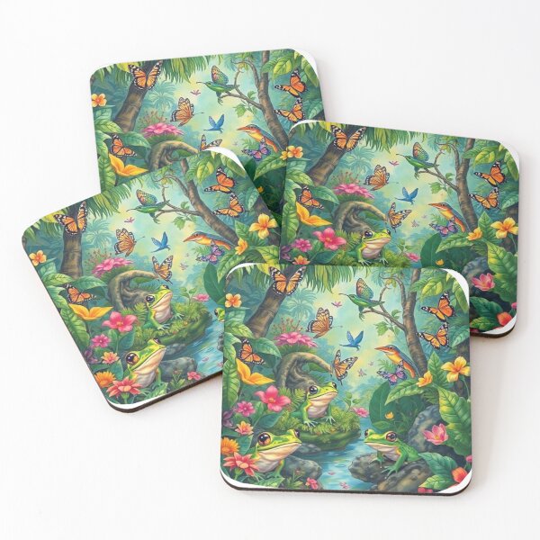 Item preview, Cartoon Frogs in Tropical Butterfly Jungle designed and sold by Iuqiune.