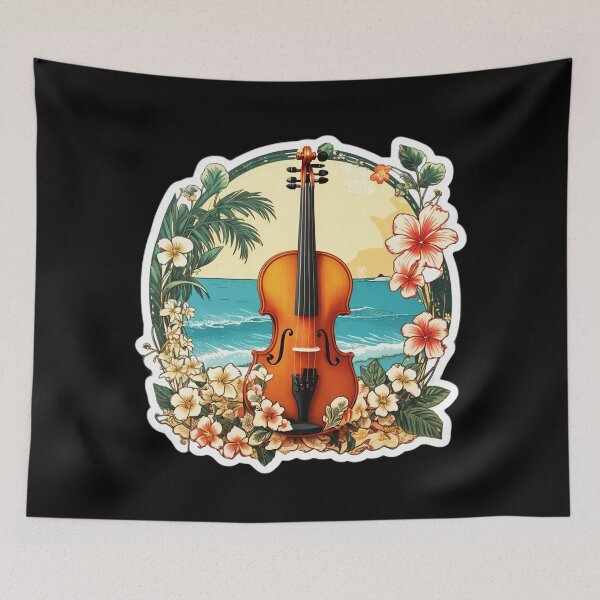 Item preview, Violin by the Beach with Orchid Flowers in Hawaii designed and sold by NautiChic.