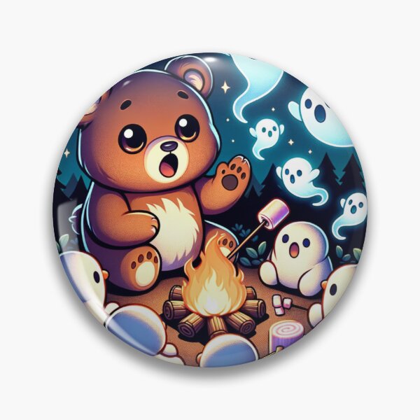 Item preview, Oso kawaii contando historias espeluznantes alrededor de una fogata a fantasmas amigables: lindo diseño de Halloween para una noche de bosque designed and sold by NSB-Design.