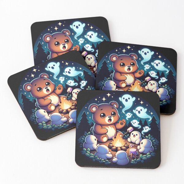 Item preview, Kawaii Bear Telling Spooky Campfire Stories to Friendly Ghosts - Cute Halloween Forest Night Design designed and sold by NSB-Design.
