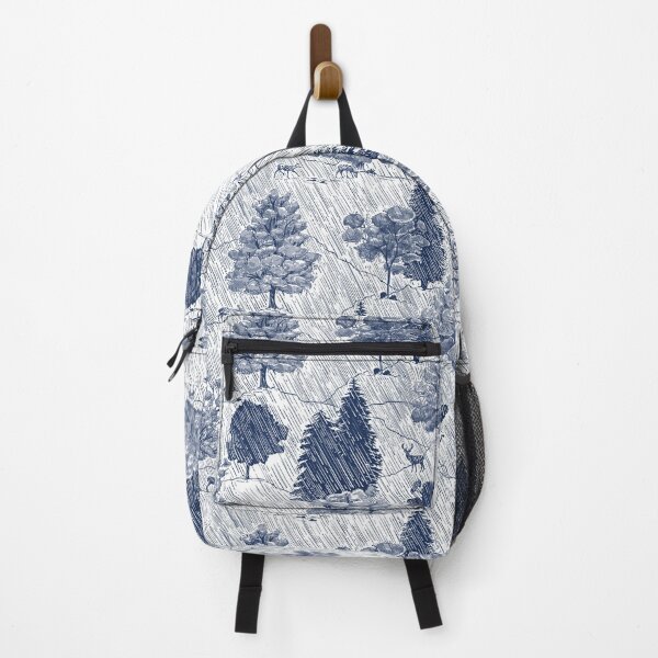 Item preview, Rainy Rural Landscape With Deer and Trees Toile Blue and White designed and sold by Carlo-Atzei.