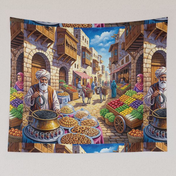 Item preview,  An old Arab street with fruit and vegetable vendors. I drew it with acrylics colors  designed and sold by jotcar.