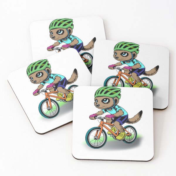 Item preview, Sporty meerkat with green helmet riding energetically on a bicycle – dynamic cartoon illustration designed and sold by Sim-PX.