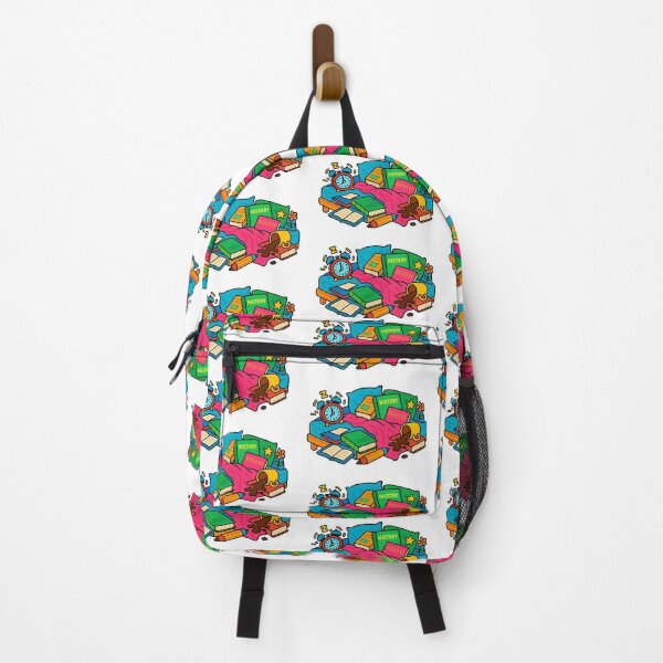 Item preview, Back to school concept with books and alarm clock on bed, maximalist style. Isolated on transparent background designed and sold by dvoevnore.
