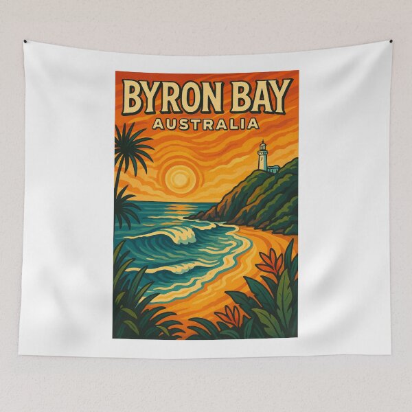 Item preview, Byron Bay Australia Lighthouse at Sunset with Palm Trees designed and sold by Aryabek.