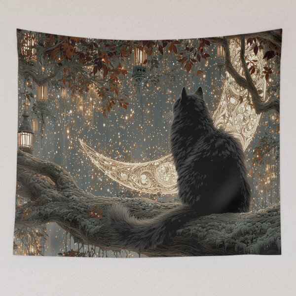 Item preview, Black Cat Guardian of the Night – Lantern Moon Dream designed and sold by Erika Kaisersot.