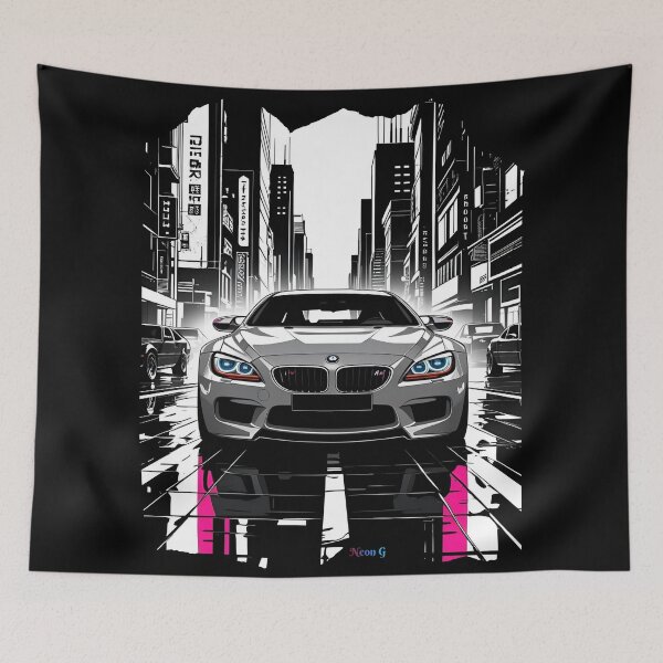 Item preview, B.W M6 Power of the 6 series coupe, street racing vibe, high contrast neon cyberpunk city 1 designed and sold by Neon G.