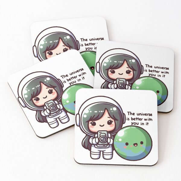Item preview, The Universe Is Better With You In It – Kawaii Astronaut Girl with Camera and Earth Design designed and sold by SketchOnScreen.