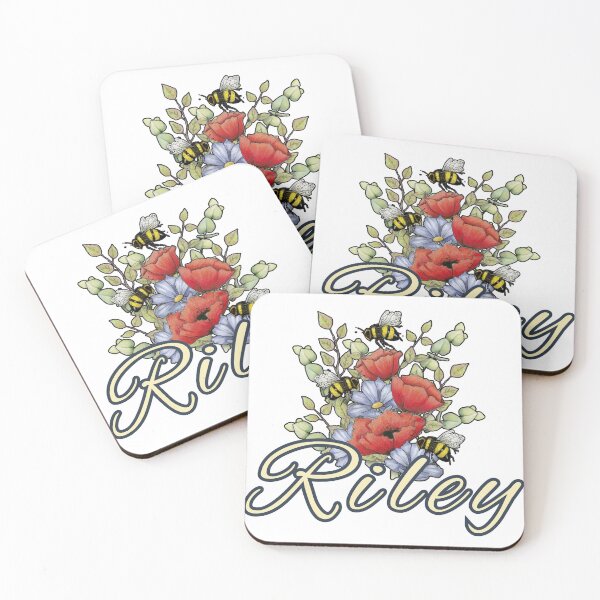 Item preview, Name RILEY with Red Poppies and BEES Art designed and sold by JoyfulWhimsy.