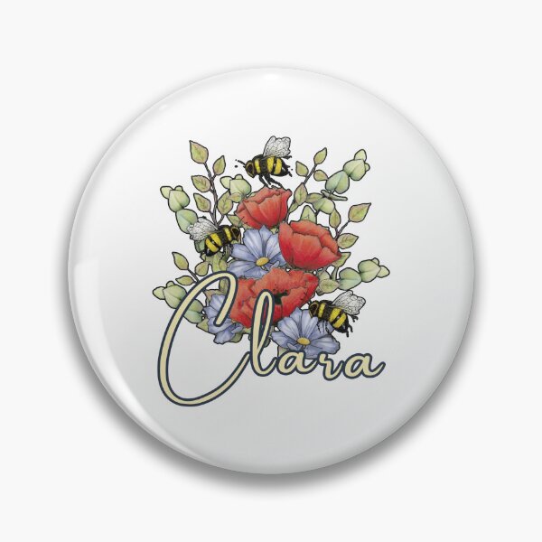 Item preview, Name CLARA with Red Poppies and BEES Art, Girl designed and sold by JoyfulWhimsy.