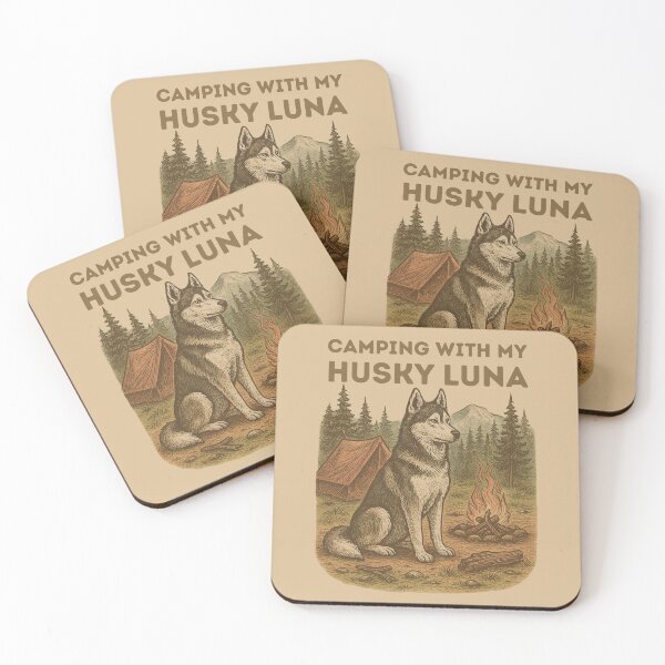 Item preview, Camping with My Husky Luna – Vintage Adventure Dog Design designed and sold by Meandmyshop.