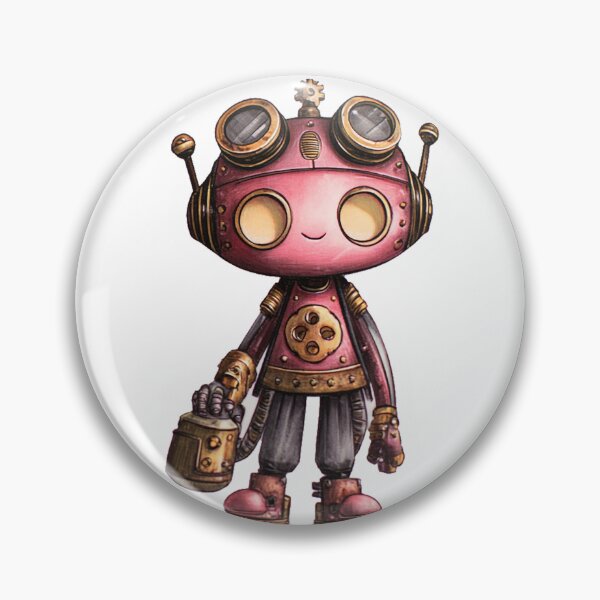 Item preview, Kawaii Steampunk Robot Sticker – Cute Pink Mechanical Bot with Goggles designed and sold by Line Designs By Duck.